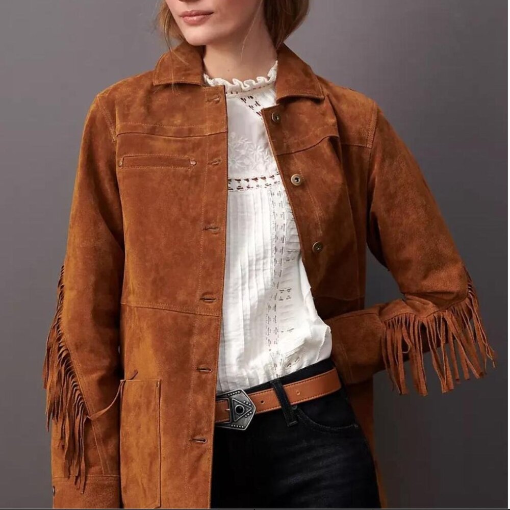 Anthropologie Pilcro Danae Suede Fringe Jacket